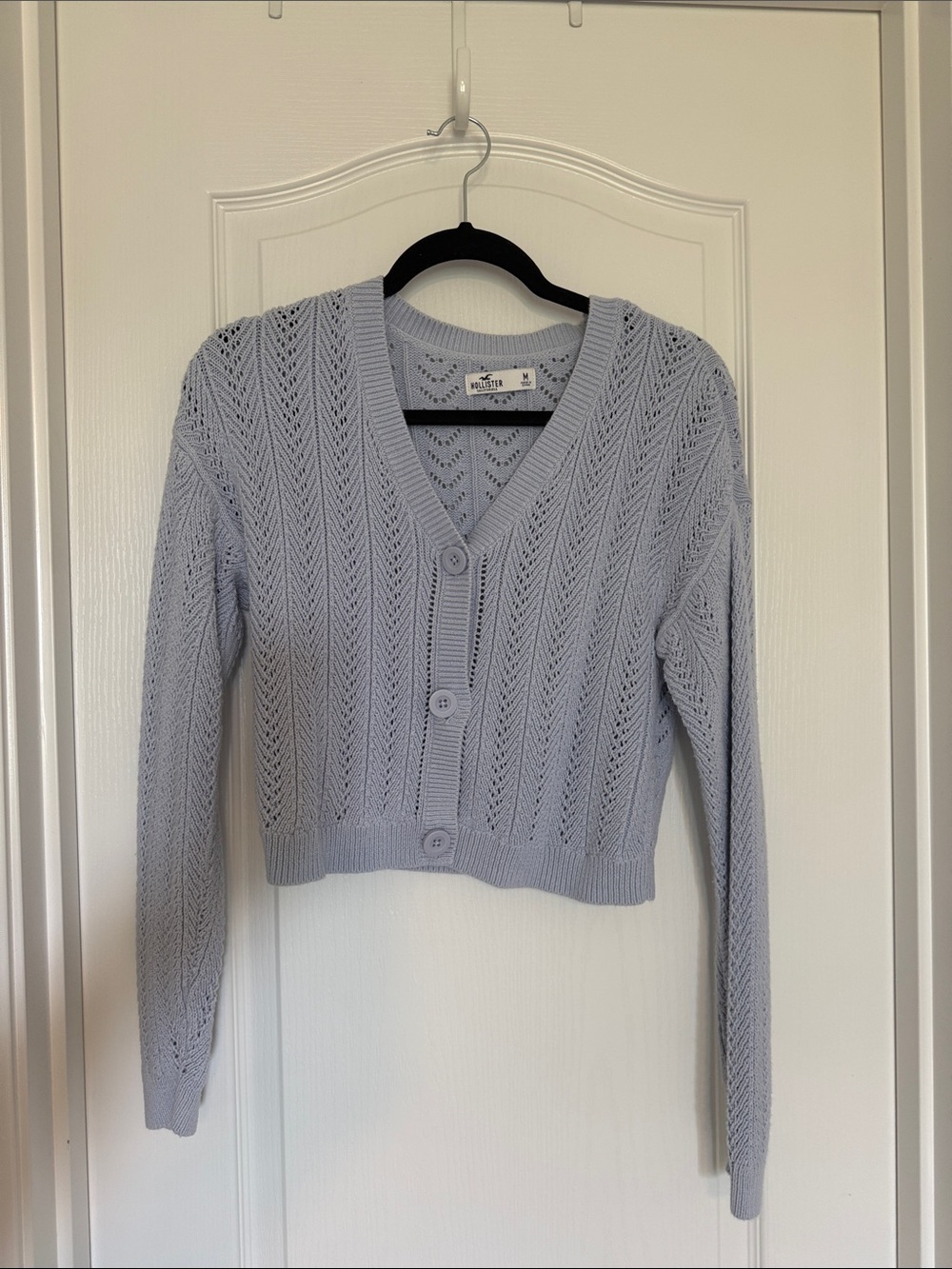 Hollister Lavender Open-Knit V-Neck Button Cardigan